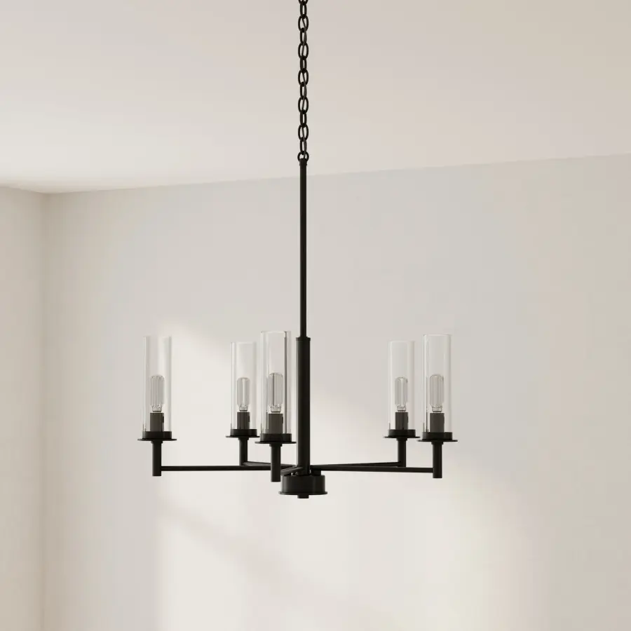 Elegant Five-Light Chandelier with Clear Glass and Brushed Nickel Finish - Image 1