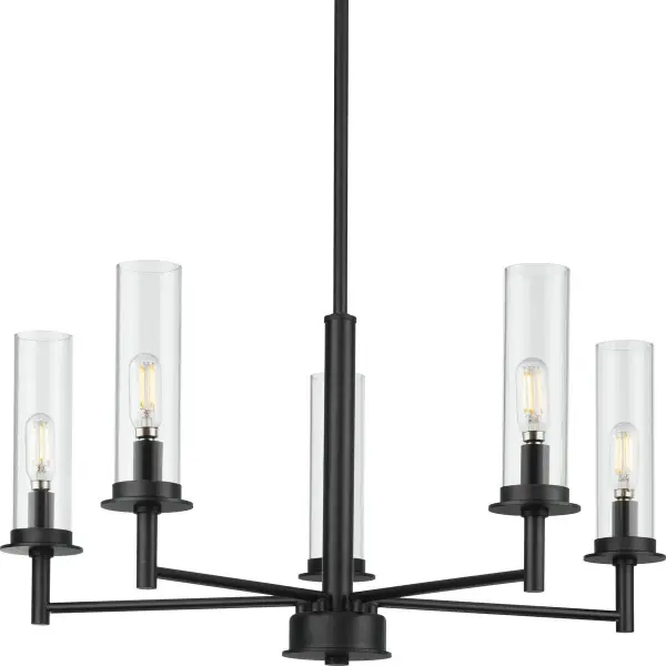 Elegant Five-Light Chandelier with Clear Glass and Brushed Nickel Finish - Image 3
