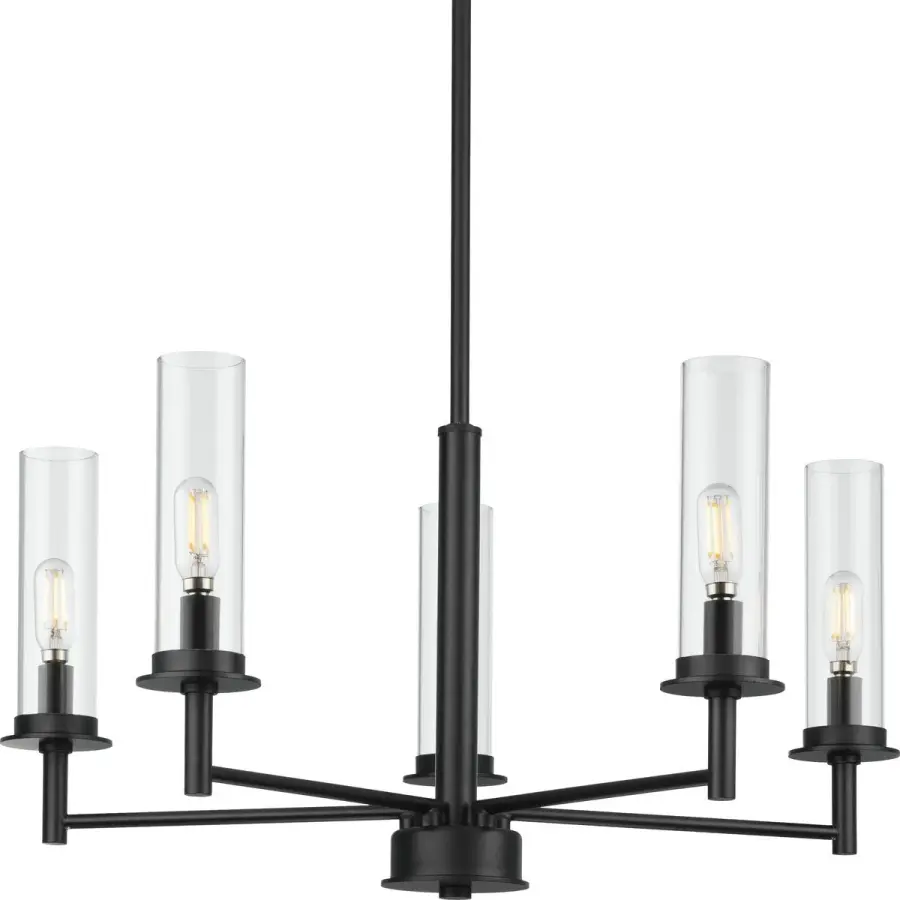 Elegant Five-Light Chandelier with Clear Glass and Brushed Nickel Finish - Image 3