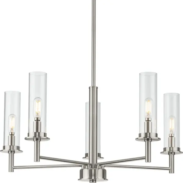 Elegant Five-Light Chandelier with Clear Glass and Brushed Nickel Finish - Image 4