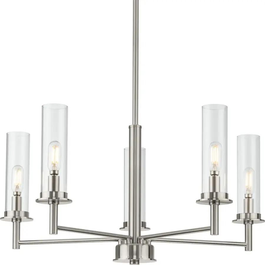 Elegant Five-Light Chandelier with Clear Glass and Brushed Nickel Finish - Image 4