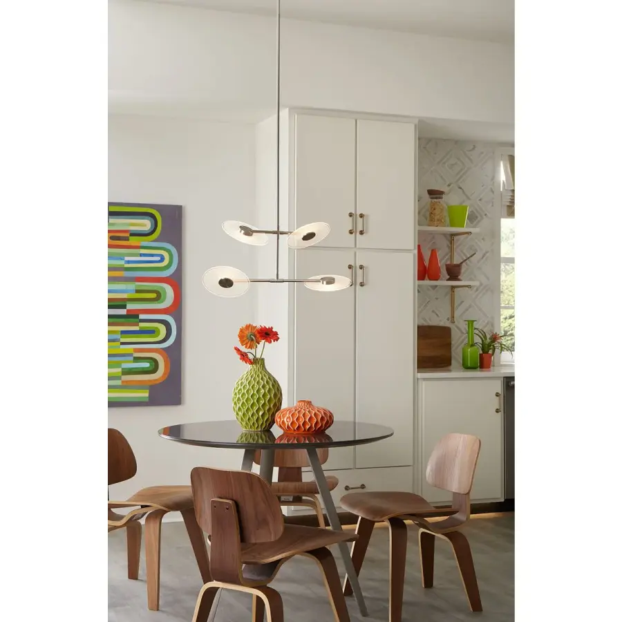 Modern Four-Light LED Chandelier with Mid-Century Flair - Image 3