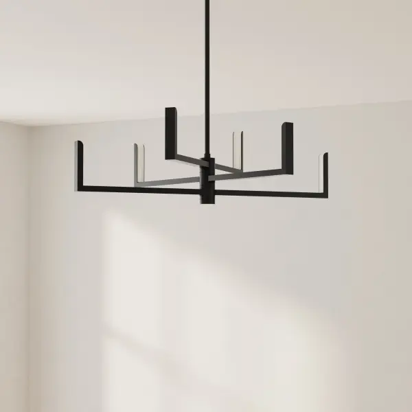 The Pivot LED Chandelier combines mid-century modern aesthetics with contemporary LED technology. Six adjustable arms with integrated downlight provide versatile illumination and architectural interest.