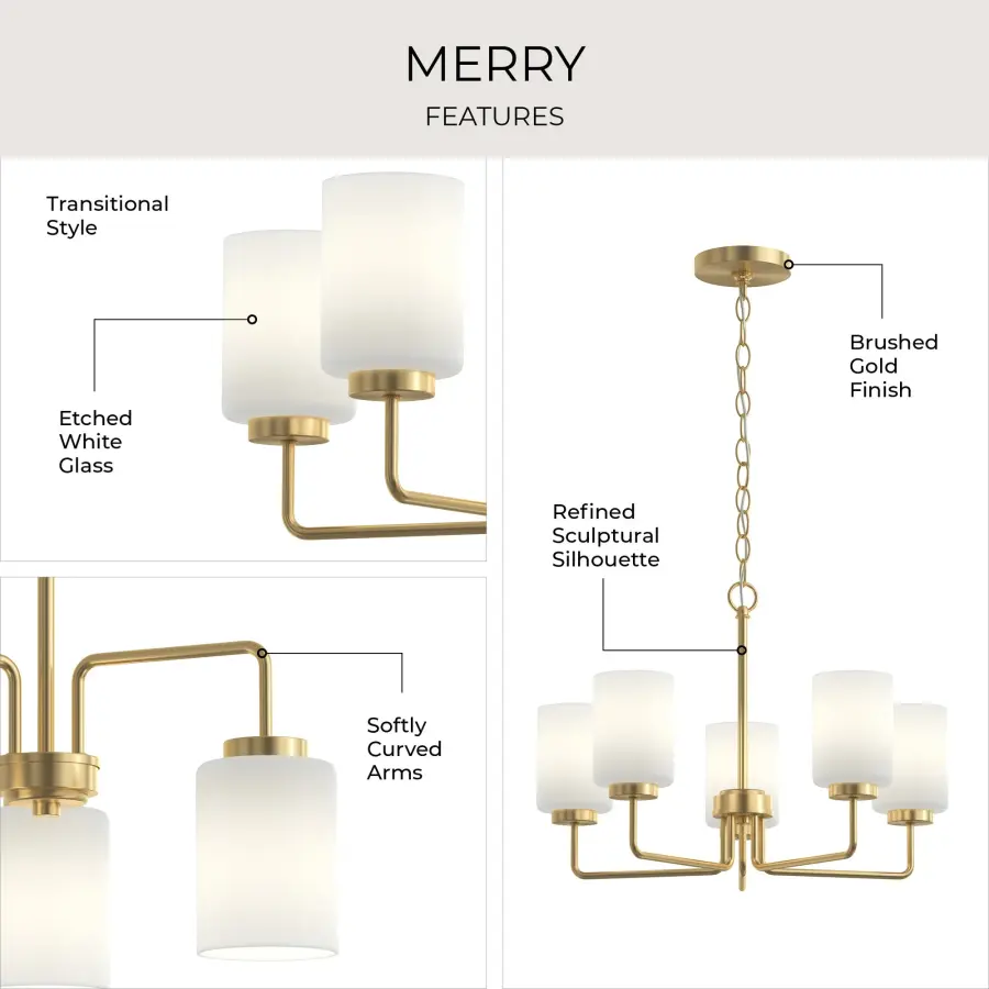 Merry Collection Five-Light Etched Glass Chandelier - Image 10