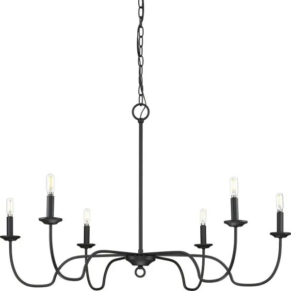 The Canebrake chandelier brings rustic charm with its matte black finish and six-light configuration. Perfect for dining rooms and kitchen islands, it combines farmhouse warmth with contemporary clean lines.