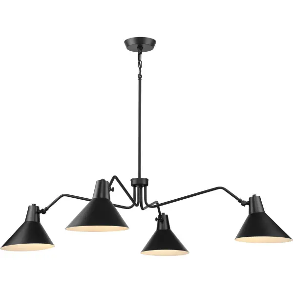 The Trimble chandelier blends mid-century modern aesthetics with industrial flair, featuring four lights in a brushed bronze finish. Perfect for dining spaces and kitchen islands seeking refined yet bold illumination. - alternate view