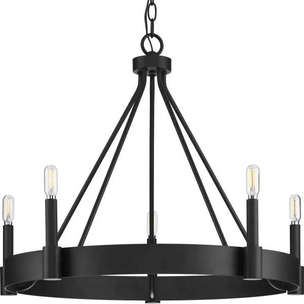 The Breckenridge chandelier blends modern craftsman design with rustic farmhouse appeal. Five lights provide ample illumination while the aged bronze finish adds warmth and character to any space.