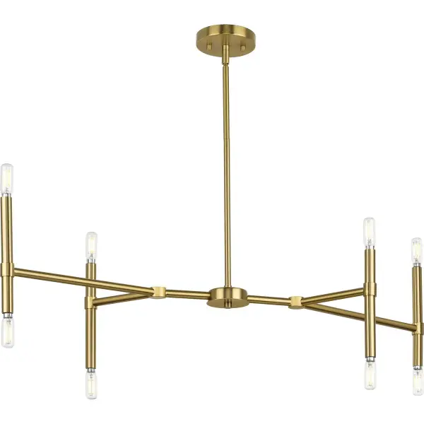 The Arya Collection brings mid-century modern elegance to your space with eight lights arranged in a sleek linear configuration. The brushed gold finish adds warmth and sophistication, making it perfect for dining rooms and kitchen islands. - alternate view