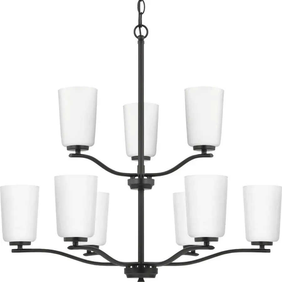 Adley Collection Nine-Light Etched White Glass Chandelier - Image 1