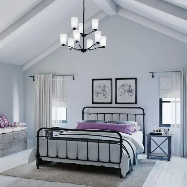 Adley Collection Nine-Light Etched White Glass Chandelier - Image 4