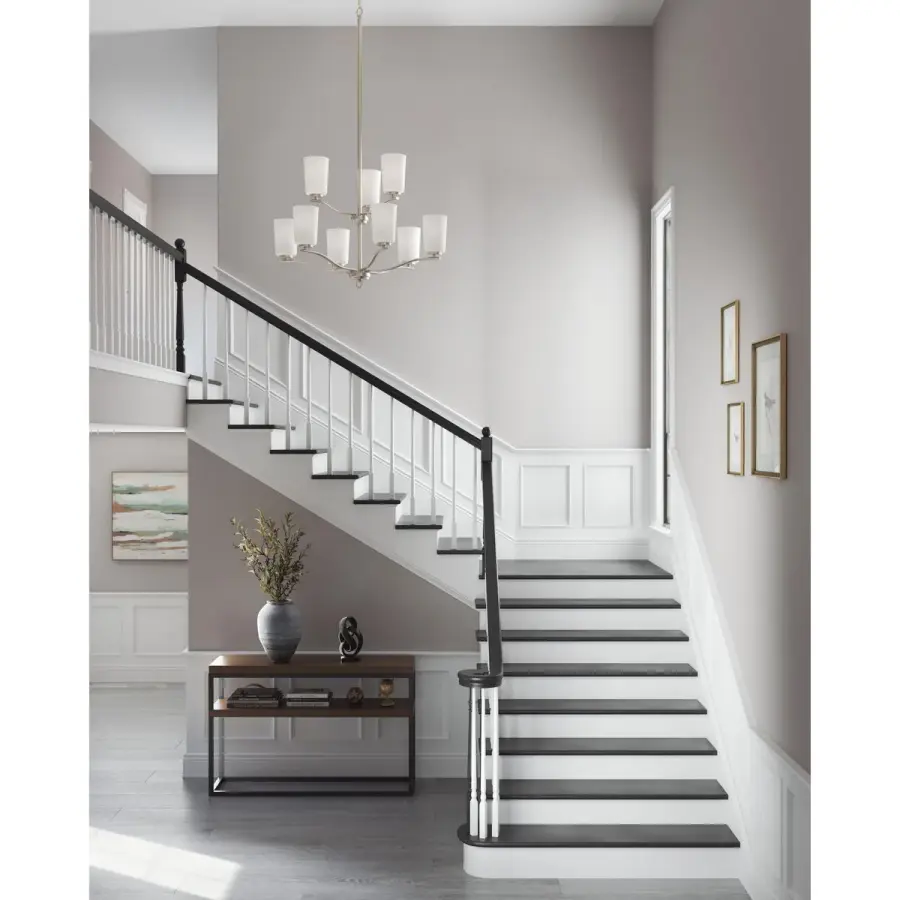 Adley Collection Nine-Light Etched White Glass Chandelier - Image 5