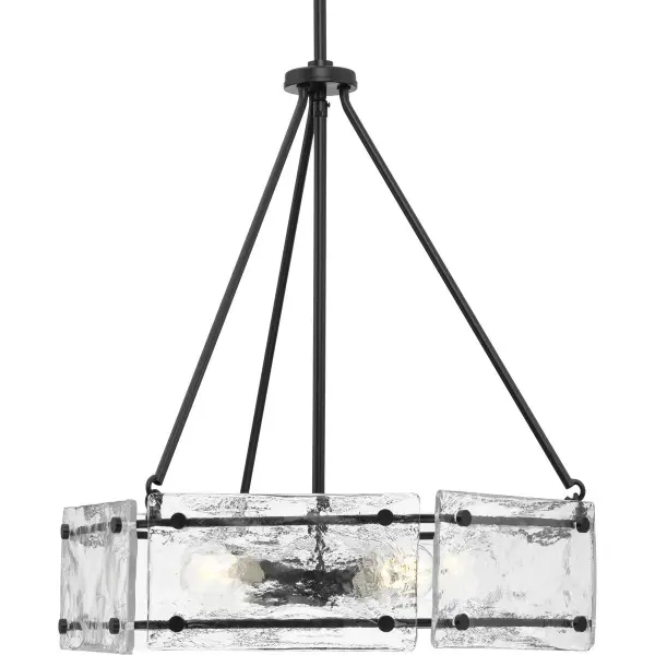 The Rivera Collection brings sophisticated farmhouse style with a four-light design in matte black. Perfect for dining spaces and kitchen islands, this chandelier balances rustic charm with contemporary clean lines.