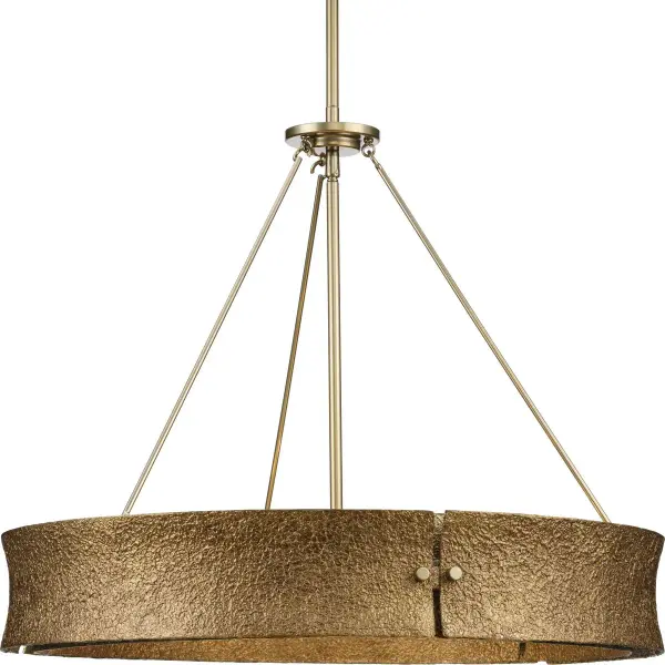 The Lusail chandelier brings refined elegance with its soft gold finish and five-light configuration. Perfect for modern dining spaces, this fixture balances industrial edge with organic warmth, creating an inviting focal point.