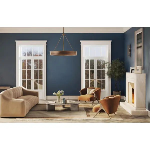 The Lusail chandelier brings refined elegance with its soft gold finish and six-light configuration. Perfect for modern dining spaces, this fixture combines industrial-inspired design with contemporary luxury. - alternate view