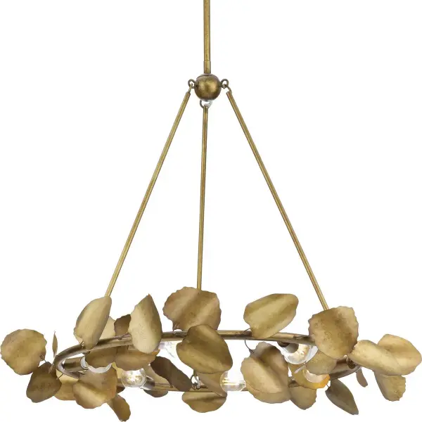 The Laurel Collection chandelier features a sophisticated gilded silver finish that brings refined elegance to any space. With six lights providing ample illumination, this fixture balances traditional chandelier form with contemporary organic design elements, making it versatile for both residential and commercial settings.