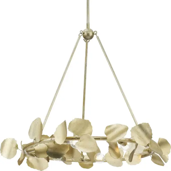 The Laurel Collection chandelier features a sophisticated gilded silver finish that brings refined elegance to any space. With six lights providing ample illumination, this fixture balances traditional chandelier form with contemporary organic design elements, making it versatile for both residential and commercial settings. - alternate view