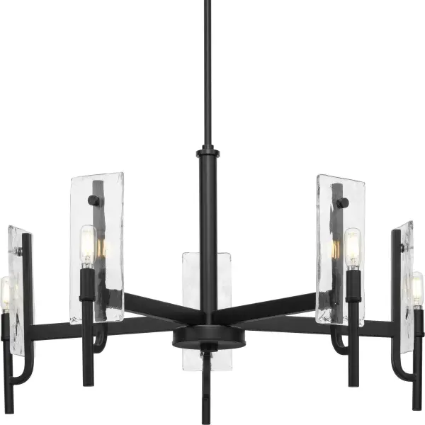 The Rivera Collection brings sophisticated modern farmhouse style with five lights in a sleek matte black finish. Perfect for dining rooms and kitchen islands, this chandelier balances rustic charm with contemporary clean lines.