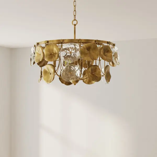 The Loretta chandelier brings sophisticated warmth with its distinctive gold ombre finish and six-light configuration. Perfect for creating an upscale ambiance in dining rooms and kitchens, this transitional piece balances modern organic design with luxe appeal.
