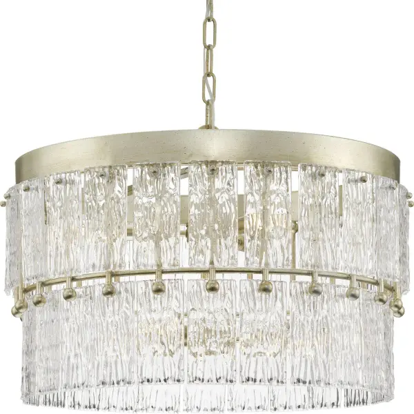 The Chevall chandelier brings organic modern elegance with its six-light configuration and distinctive gilded silver finish. Perfect for creating a luxurious focal point in dining rooms and kitchens while maintaining versatility. - alternate view