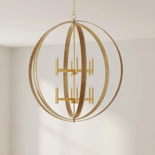 The Allegheny pendant delivers dramatic illumination with twelve lights in a sophisticated Soft Gold finish. Its transitional design bridges rustic warmth and modern refinement, making it ideal for dining rooms and large gathering spaces.