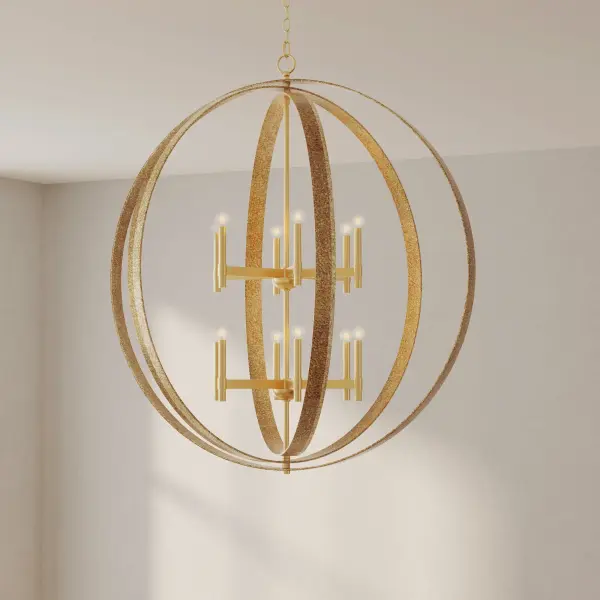 The Allegheny pendant delivers dramatic illumination with twelve lights in a sophisticated Soft Gold finish. Its transitional design bridges rustic warmth and modern refinement, making it ideal for dining rooms and large gathering spaces. - alternate view