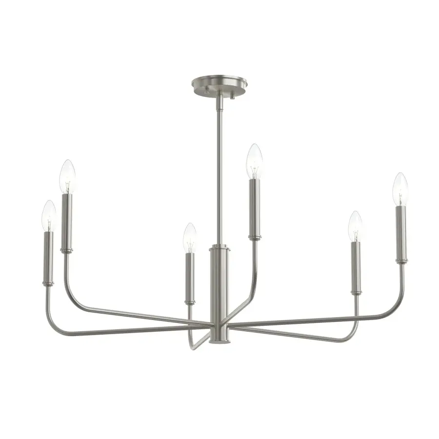 Elegant Six-Light Transitional Chandelier with Brushed Nickel Finish - Image 3
