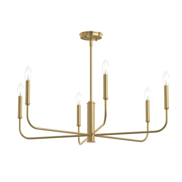The Reines chandelier brings sophisticated transitional style with its six-light design and brushed nickel finish. Perfect for dining rooms and living spaces, it offers versatile elegance that complements both traditional and contemporary interiors. - alternate view