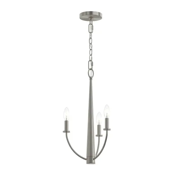 The Jheni chandelier brings refined style to smaller spaces with its brushed nickel finish and three-light configuration. Perfect for breakfast nooks, bedrooms, and foyers where a touch of elegance is needed without overwhelming the space.