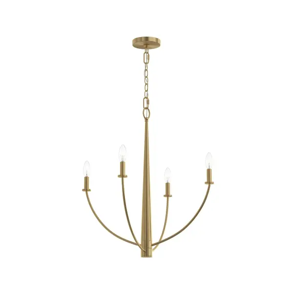 The Jheni chandelier brings contemporary elegance to any space with its clean-lined four-light design and brushed nickel finish. Perfect for dining rooms, bedrooms, and foyers, this fixture balances modern aesthetics with transitional versatility.