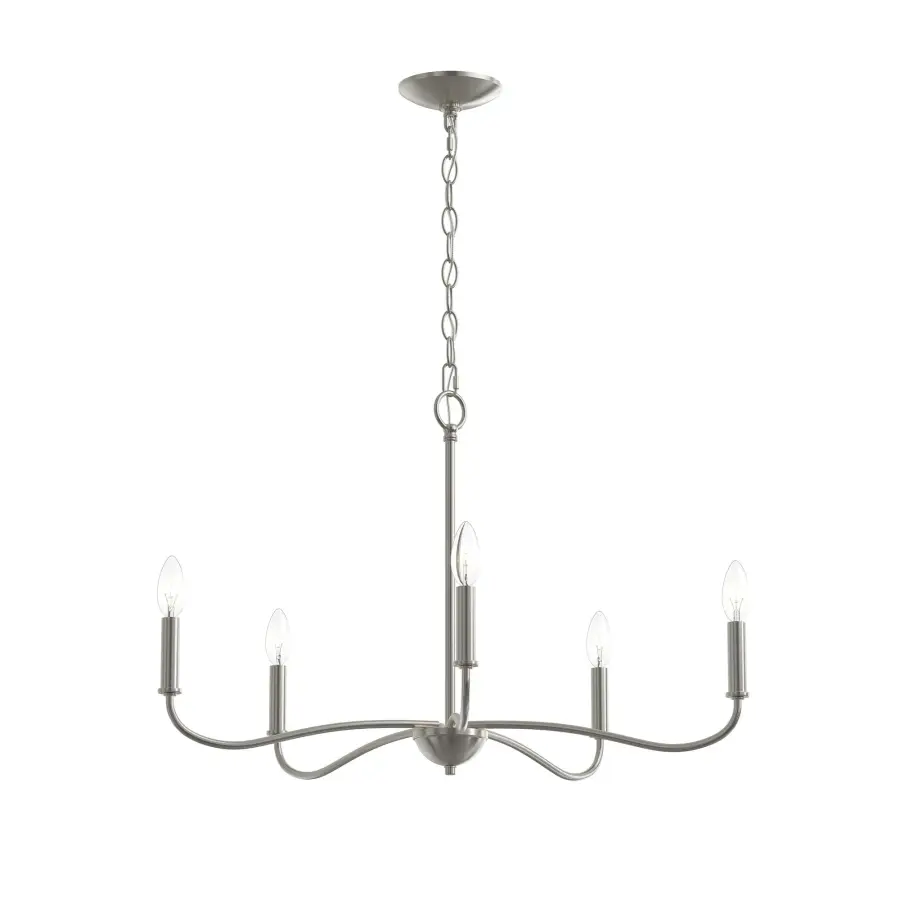 Elegant Five-Light Chandelier with Timeless Brushed Nickel Finish - Image 2