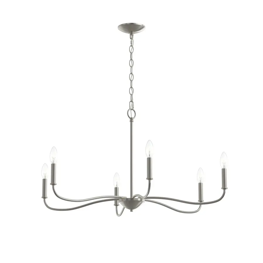Elegant Six-Light Chandelier with Timeless Brushed Nickel Finish - Image 1