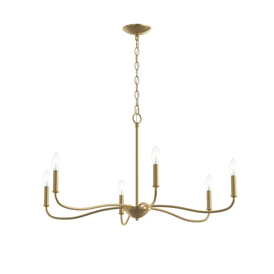 Elegant Six-Light Chandelier with Timeless Brushed Nickel Finish - Image 3