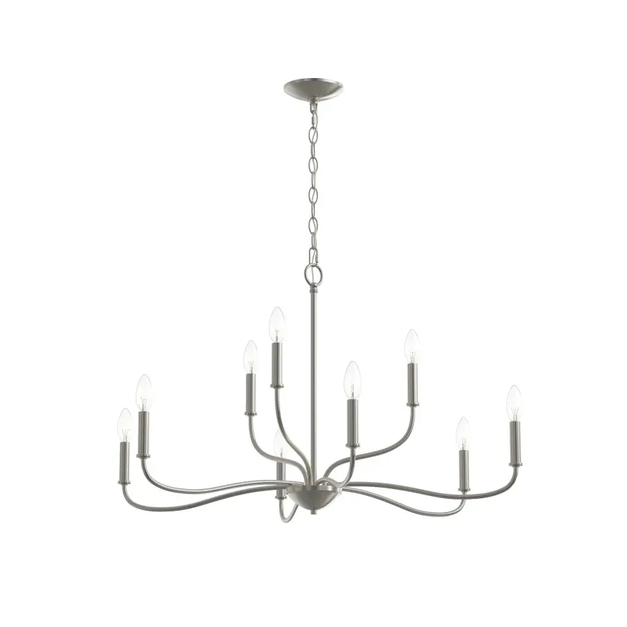 Elegant Nine-Light Chandelier with Timeless Brushed Nickel Finish - Image 1