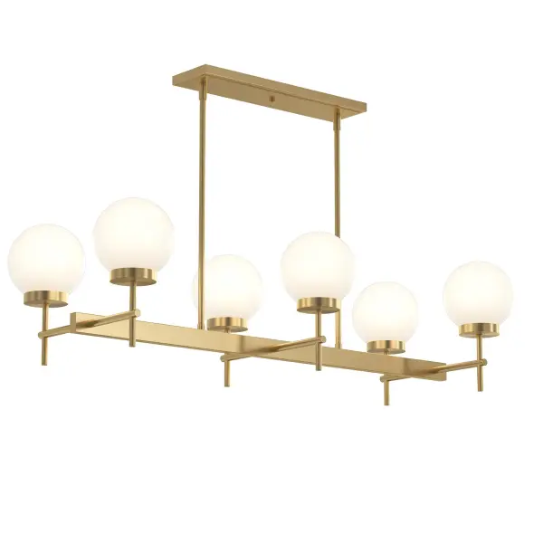 The Rigsby six-light chandelier brings soft modern elegance to dining and kitchen spaces. Its linear design and brushed gold finish create a sophisticated focal point perfect for contemporary and transitional interiors. - alternate view