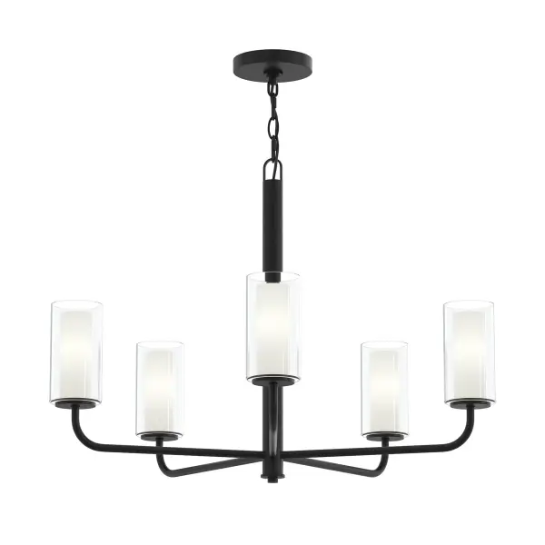 The Mack chandelier brings transitional elegance to any space with its five-light configuration and sophisticated brushed gold finish. Perfect for dining rooms and kitchens, it balances modern simplicity with traditional warmth. - alternate view