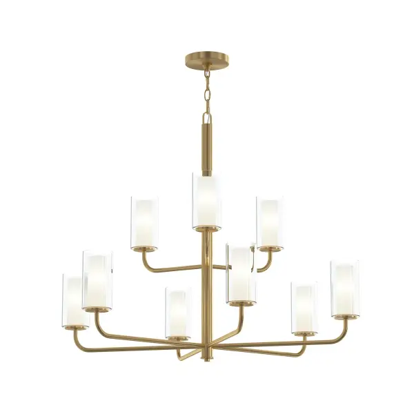 The Mack Nine-Light Linear Chandelier delivers impressive illumination with a sleek, elongated profile perfect for dining rooms and kitchen islands. Its brushed nickel finish adds refined elegance to transitional interiors. - alternate view