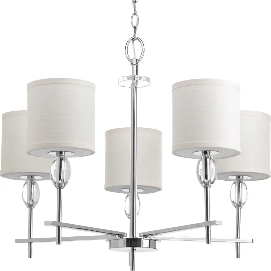 Status Collection Five-Light Chandelier with Off-White Linen Shades