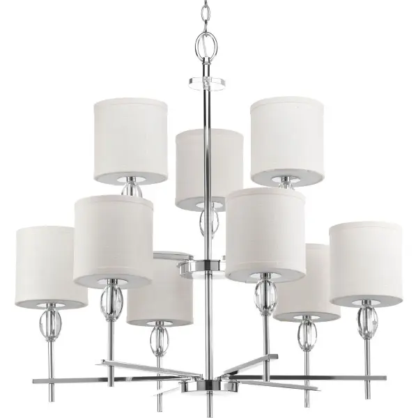 Status Collection Nine-Light Chandelier with Off-White Linen Shades