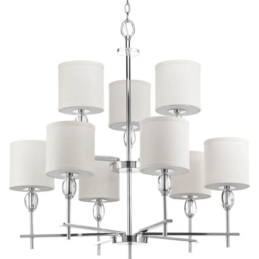 Status Collection Nine-Light Chandelier with Off-White Linen Shades