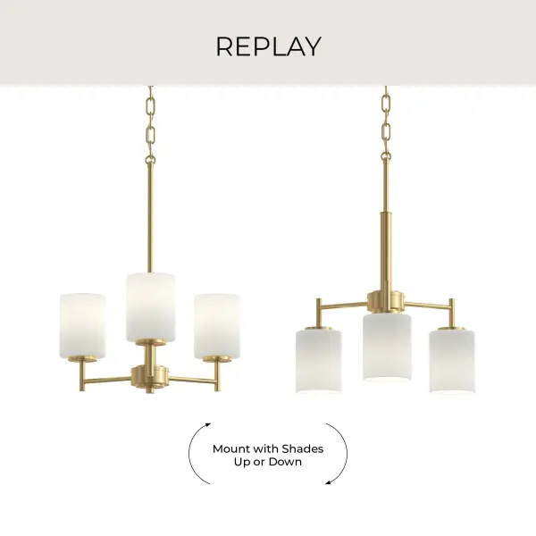 Replay Three-Light Etched White Glass Chandelier - Image 8
