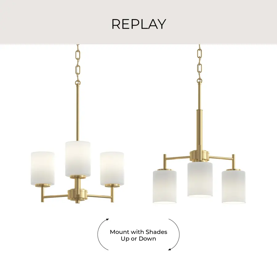 Replay Three-Light Etched White Glass Chandelier - Image 8