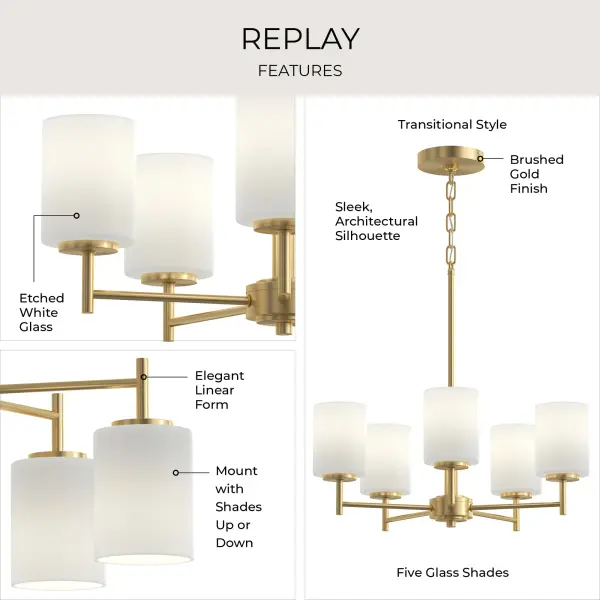 Replay Collection Five-Light Etched White Glass Chandelier - Image 12