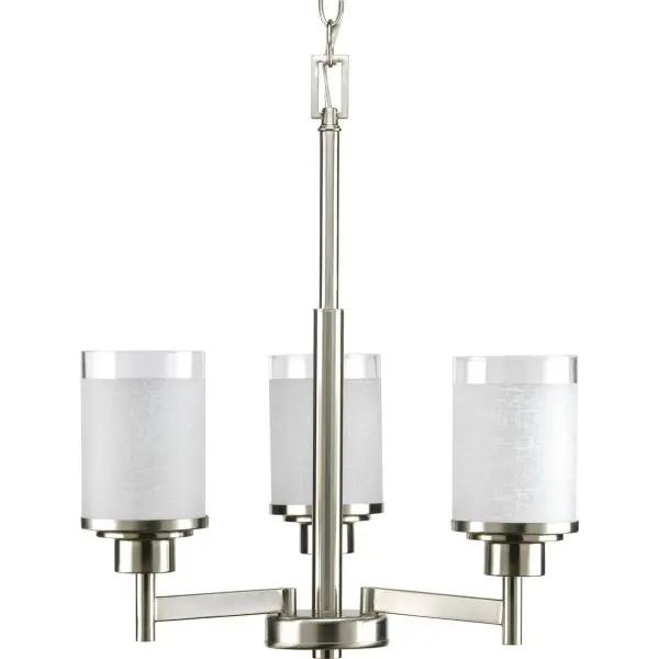 The Alexa chandelier combines contemporary styling with versatile appeal. Three lights with clear edge glass shades provide ample illumination while the brushed nickel finish adds refined elegance to any space.