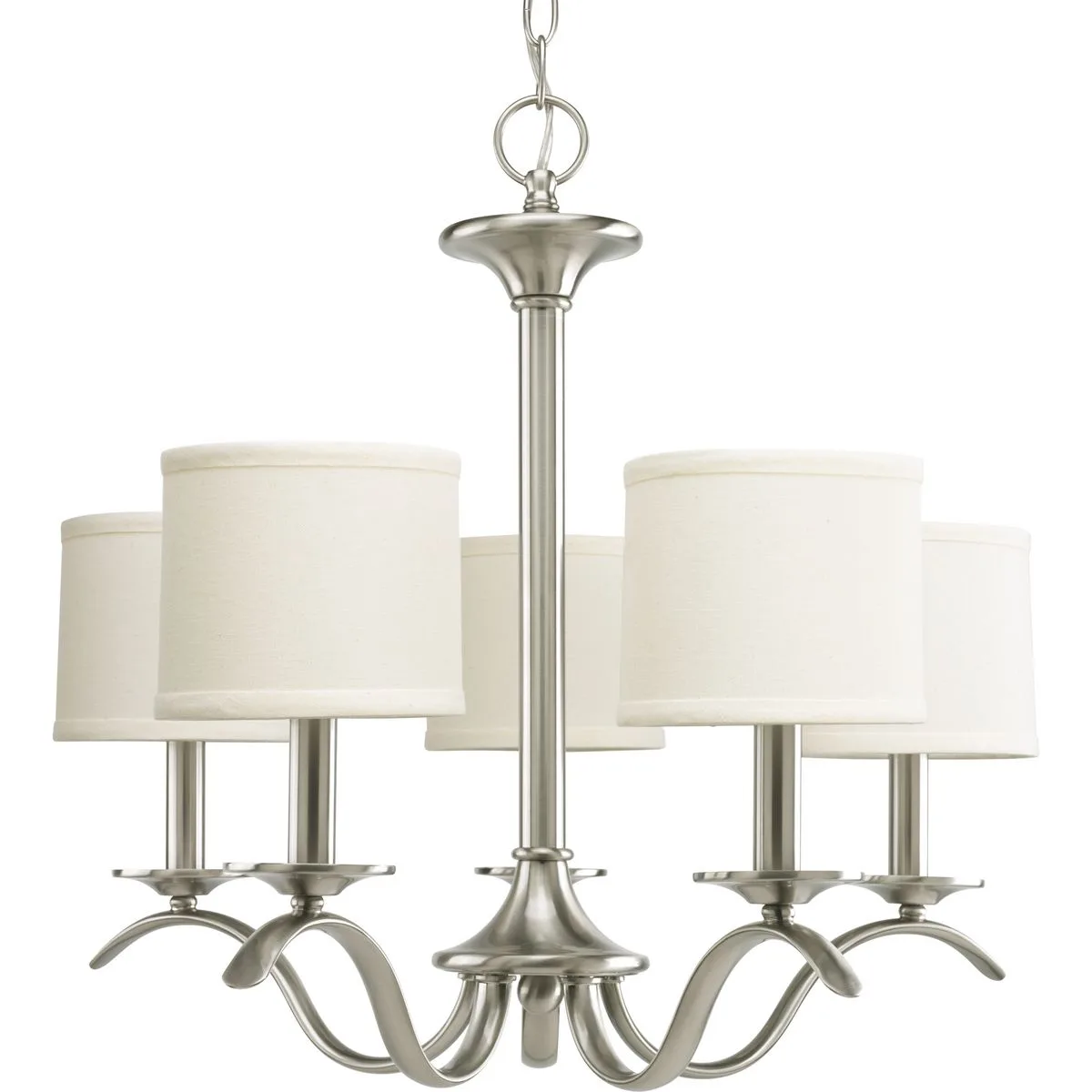 Inspire Collection Five-Light Chandelier with Off-White Linen Shades