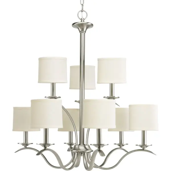 Inspire Collection Nine-Light Chandelier with Off-White Linen Shades - Image 1