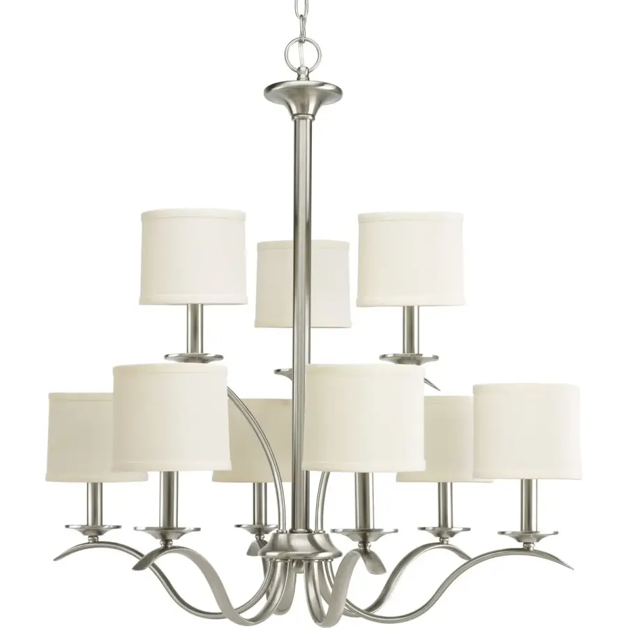 Inspire Collection Nine-Light Chandelier with Off-White Linen Shades - Image 1