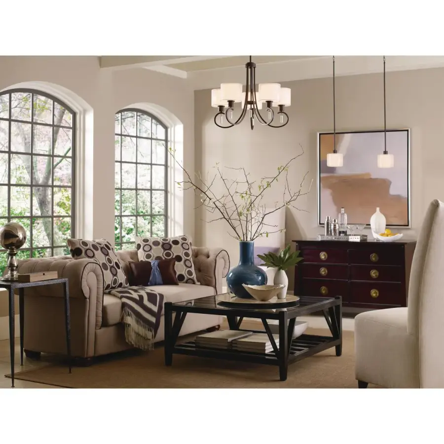 Invite Collection Five-Light Chandelier with White Silk Mylar Shades - Image 3