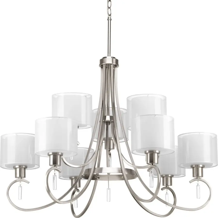 Invite Collection Nine-Light Chandelier with White Silk Mylar Shades - Image 1