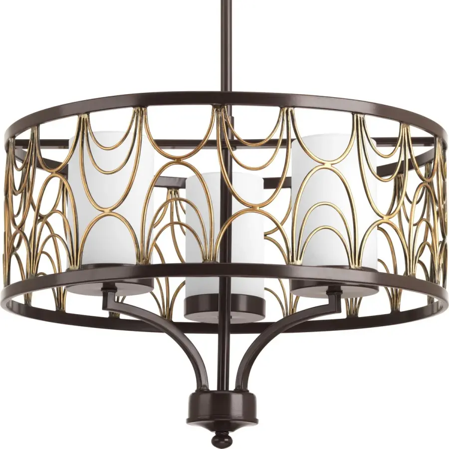 Cirrine Three-Light Etched White Glass Chandelier - Image 1