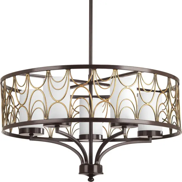 Cirrine Five-Light Etched White Glass Chandelier - Image 1
